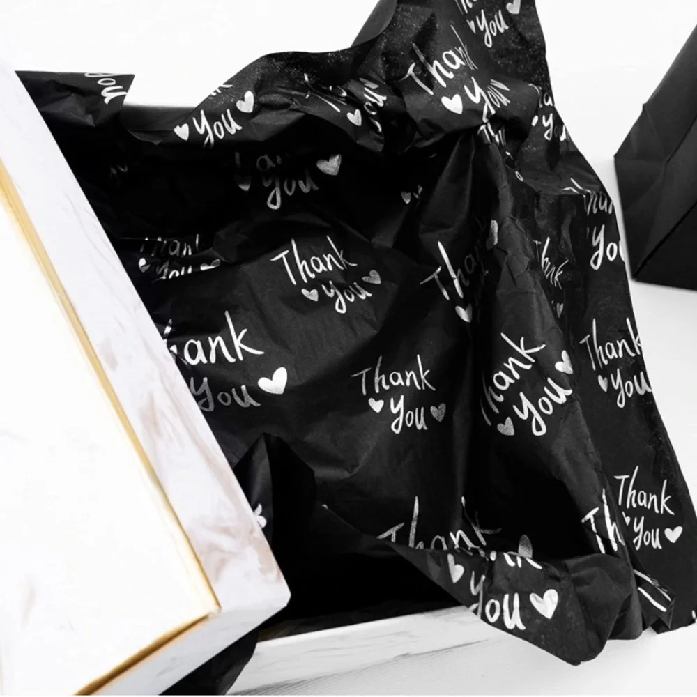 💕LAST ONE💕25 Sheets Black with Silver Thank You Tissue Paper 20" x 14" - Picture 6 of 6